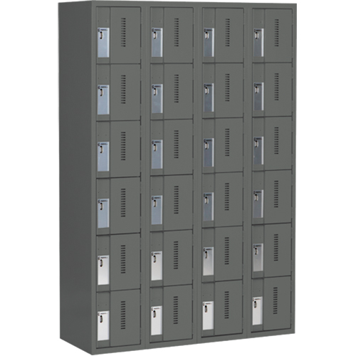 Concorde Heavy-Duty Lockers, 6 -tier, Bank of 4, 48" x 18" x 72", Steel, Charcoal, Welded (Assembled) Solutions industrielles ALPHA
