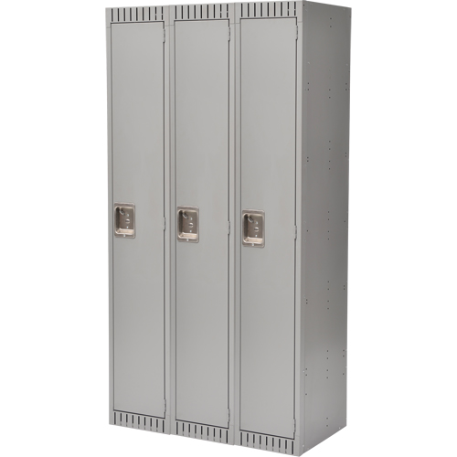 Lockers, Bank of 3, 36" x 18" x 72", Steel, Grey, Knocked Down Solutions industrielles ALPHA