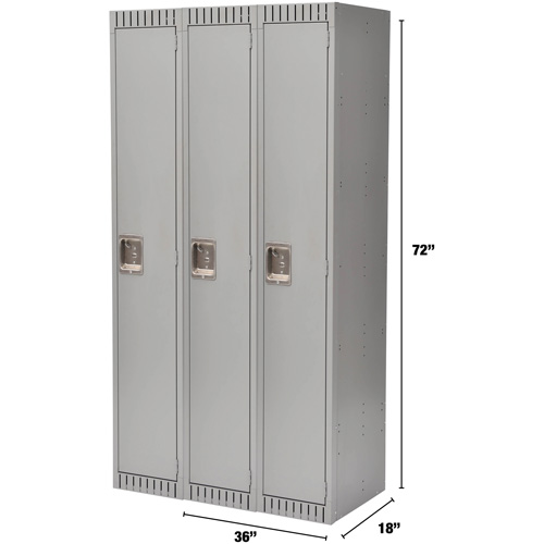 Lockers, Bank of 3, 36" x 18" x 72", Steel, Grey, Knocked Down Solutions industrielles ALPHA
