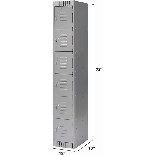Lockers, 6 -tier, 12" x 18" x 72", Steel, Grey, Knocked Down Solutions industrielles ALPHA