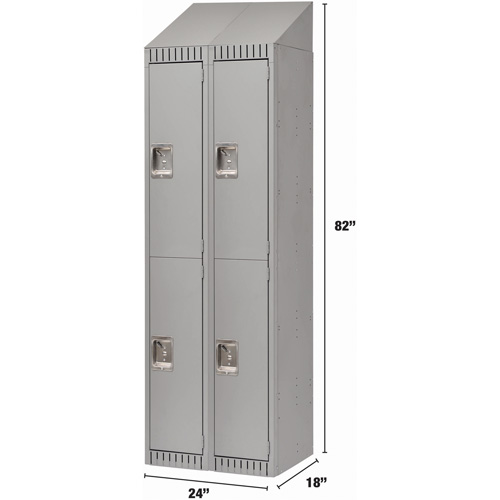 Lockers, 2 -tier, Bank of 2, 24" x 18" x 82", Steel, Grey, Knocked Down Solutions industrielles ALPHA