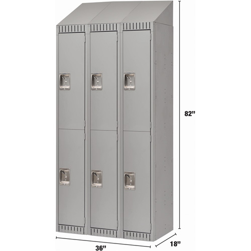 Assembled Lockers, 2 -tier, Bank of 3, 36" x 18" x 72", Steel, Grey, Rivet (Assembled) Solutions industrielles ALPHA