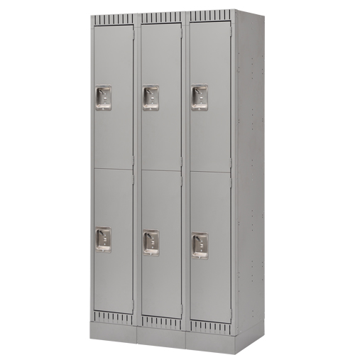 Casiers assembl&eacute;s, 2 niveaux, Bloc de 3, 36" x 18" x 72", Acier, Gris, Rivet (assembl&eacute;) Solutions industrielles ALPHA