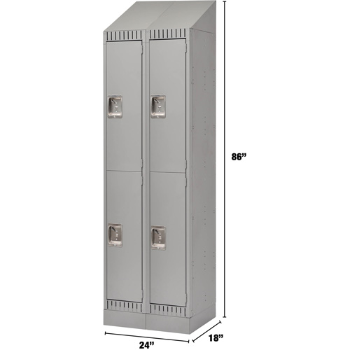 Lockers, 2 -tier, Bank of 2, 24" x 18" x 86", Steel, Grey, Knocked Down Solutions industrielles ALPHA