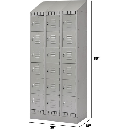 Lockers, 6 -tier, Bank of 3, 36" x 18" x 86", Steel, Grey, Knocked Down Solutions industrielles ALPHA