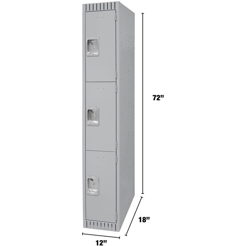Lockers, 3 -tier, 12" x 18" x 72", Steel, Grey, Knocked Down Solutions industrielles ALPHA