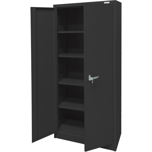 Armoire d'entreposage, Acier, 4 Tablettes, 66" h x 30" la x 15" P, Noir Solutions industrielles ALPHA