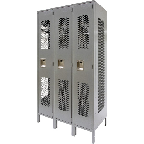 Vented Lockers, Bank of 3, 36" x 18" x 78", Steel, Grey, Knocked Down, Perforated Solutions industrielles ALPHA