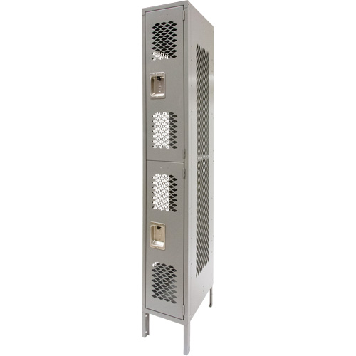 Vented Lockers, 2 -tier, 12" x 18" x 78", Steel, Grey, Knocked Down, Perforated Solutions industrielles ALPHA