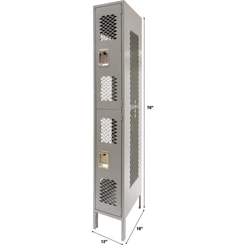 Vented Lockers, 2 -tier, 12" x 18" x 78", Steel, Grey, Knocked Down, Perforated Solutions industrielles ALPHA