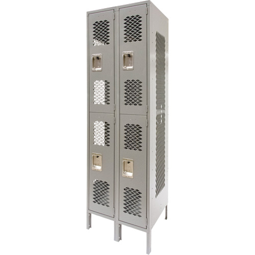 Vented Lockers, 2 -tier, Bank of 2, 24" x 18" x 78", Steel, Grey, Knocked Down, Perforated Solutions industrielles ALPHA
