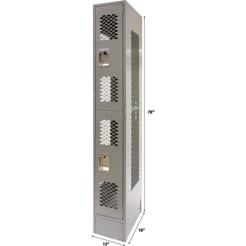 Vented Lockers, 2 -tier, 12" x 18" x 78", Steel, Grey, Knocked Down, Perforated Solutions industrielles ALPHA