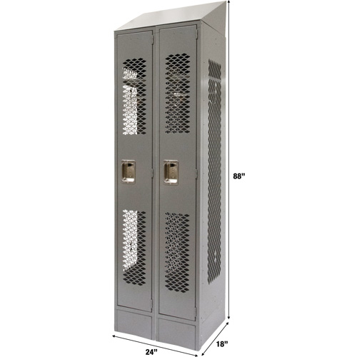 Vented Lockers, Bank of 2, 24" x 18" x 88", Steel, Grey, Knocked Down, Perforated Solutions industrielles ALPHA