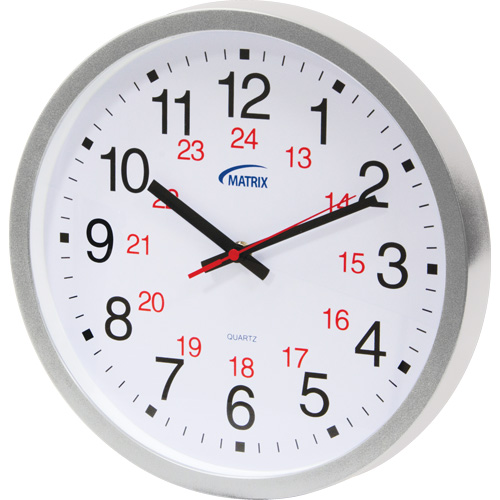 Horloge 12/24 h, Analogique, &agrave; piles, 12", Argent Solutions industrielles ALPHA