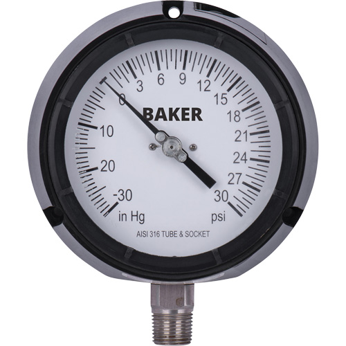 Pressure Gauge, 4-1/2" , 30"-0-30 psi, Bottom Mount, Liquid Filled Analogue Solutions industrielles ALPHA