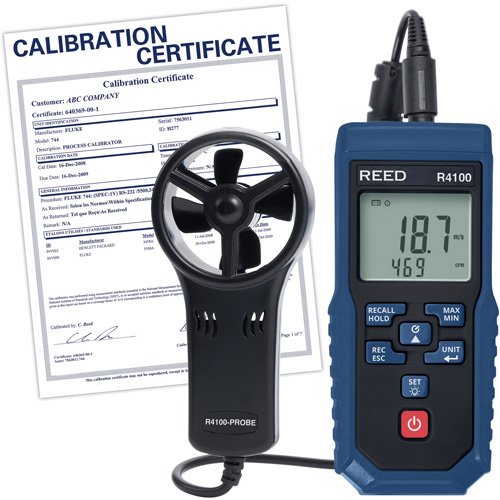 Thermo-an&eacute;mom&egrave;tre &agrave; aube R4100 avec volume d'air et certificat d'&eacute;talonnage, Enregistrement des donn&eacute;es, Gamme de v&eacute;locit&eacute; d'air de 0,4 - 30 m/sec Solutions industrielles ALPHA