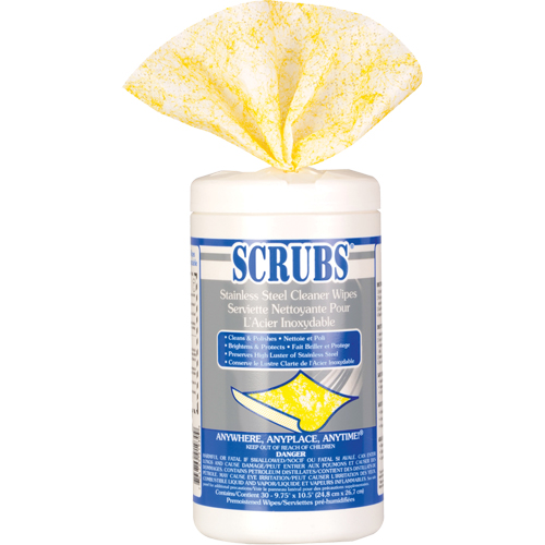 Stainless Steel Cleaner Wipes, 30 Wipes, 10-1/2" x 9-3/4" Solutions industrielles ALPHA