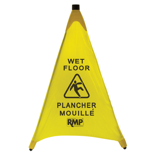 C&ocirc;ne de s&eacute;curit&eacute; &agrave; d&eacute;ploiement pour plancher mouill&eacute;, Bilingue avec pictogramme Solutions industrielles ALPHA