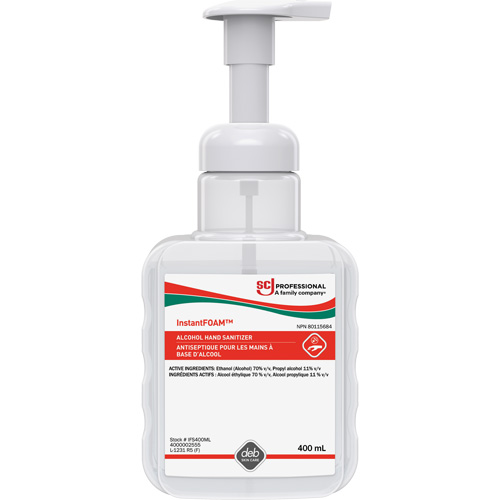 D&eacute;sinfectant pour les mains Instantfoam, 400 ml, Bouteille &agrave; pompe, 70 % alcool Solutions industrielles ALPHA
