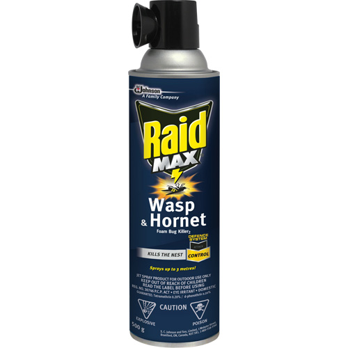 Raid&reg; Max&reg; Wasp & Hornet Foam Bug Killer, 500 g, Aerosol Can, Solvent Base Solutions industrielles ALPHA