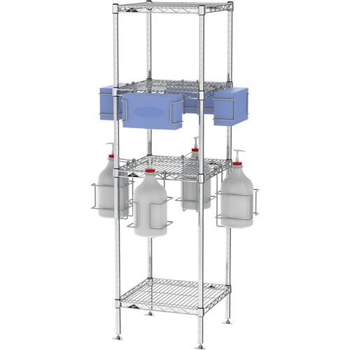 Portoir d'&eacute;PI/d&eacute;sinfectant avec tablettes Solutions industrielles ALPHA