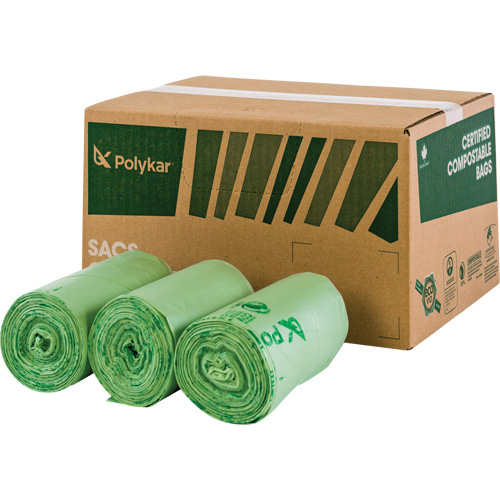 Sacs certifi&eacute;s compostables, R&eacute;gulier, 17" lo x 17" la, Vert, Capacit&eacute; de 10 L (3 gal.) Solutions industrielles ALPHA