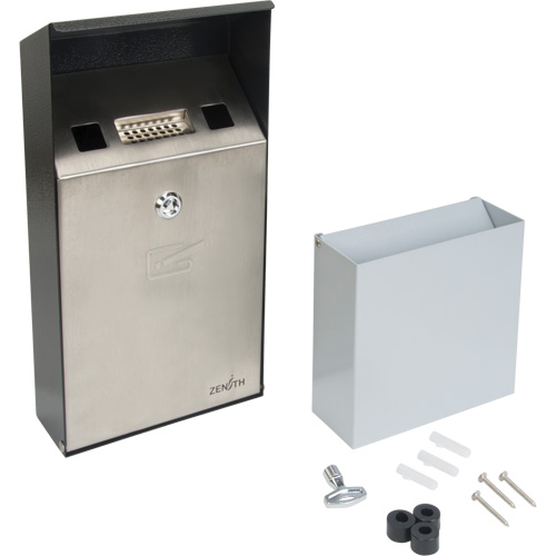 Smoking Receptacle, Wall-Mount, Stainless Steel, 1 Litre Capacity, 11-4/5" Height Solutions industrielles ALPHA