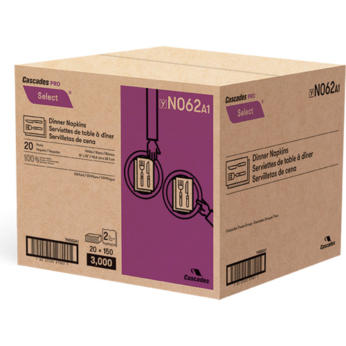 Serviettes de table &agrave; plis 1/8 Pro Select, 2 pli, 15" x 16" Solutions industrielles ALPHA