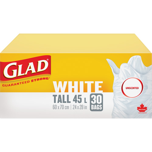 Sacs &agrave; ordures hauts 45 L sans parfum, R&eacute;gulier, 24" la x 28" lo, Blanc Solutions industrielles ALPHA