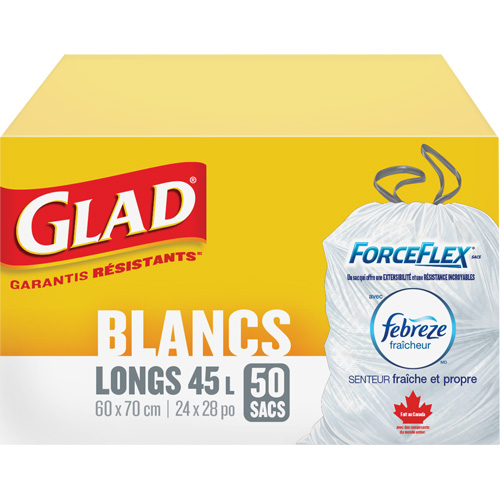 Sacs &agrave; ordures hauts 45 L avec Febreze, R&eacute;gulier, 24" la x 28" lo, Blanc Solutions industrielles ALPHA