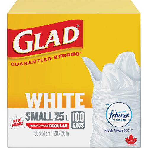 Petits sacs &agrave; ordures 25 L avec Febreze, R&eacute;gulier, 20" la x 20" lo, Blanc Solutions industrielles ALPHA