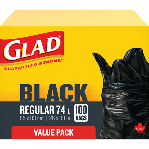 74L Garbage Bags, Regular, 26" W x 33" L, Black Solutions industrielles ALPHA