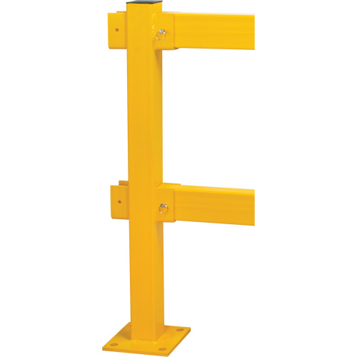 Poteau en ligne pour garde-corps l&eacute;gers, Acier, 42" h, Jaune s&eacute;curit&eacute; OSHA Solutions industrielles ALPHA