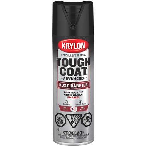 Peinture Tough Coat avec technologie Rust Barrier, Noir, Semi-brillant, 425 g, Canette a&eacute;rosol Solutions industrielles ALPHA