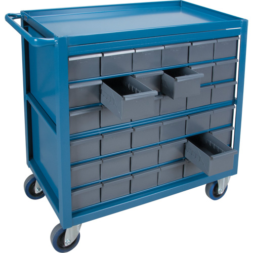 Chariot &agrave; tablette avec tiroir, 1200 lb Capacit&eacute;, Acier, 18" x la, 35" x ha, 36" p, Roues en Caoutchouc, Enti&egrave;rement soud&eacute;, 36 tirroirs Solutions industrielles ALPHA