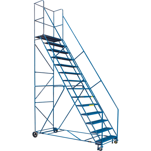 Escabeau roulant certifi&eacute; par la CSA avec pied verrouillable, 14 marches, Largeur de la marche 30", Hauteur de la plateforme 128", Acier Solutions industrielles ALPHA