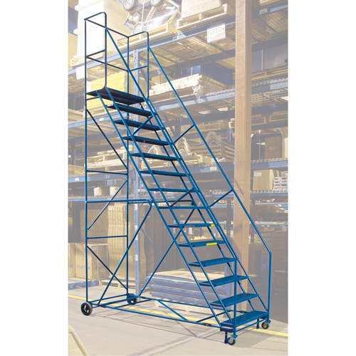 Escabeau roulant certifi&eacute; par la CSA avec pied verrouillable, 14 marches, Largeur de la marche 30", Hauteur de la plateforme 128", Acier Solutions industrielles ALPHA