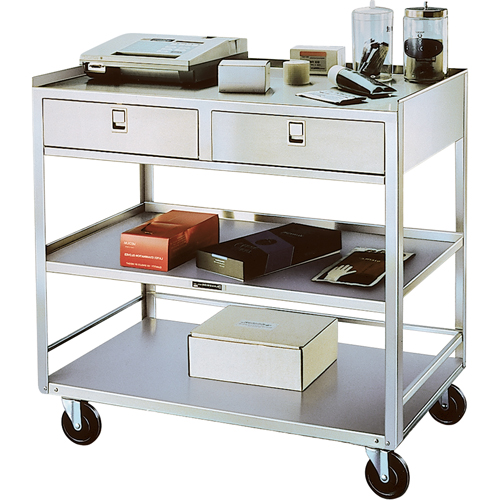 Stainless Steel Equipment Stands, 300 lbs. Capacity, Stainless Steel, 20"/20-1/8" x W, 35" x H, 37"/36-3/8" D, Knocked Down, 2 Drawers Solutions industrielles ALPHA
