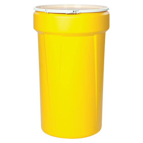 Baril emboîtable en poly&eacute;thyl&egrave;ne, 30 gal. US (25 gal. imp.), Dessus ouvert, Jaune Solutions industrielles ALPHA