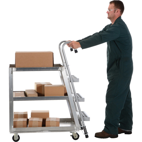 Chariot de pr&eacute;l&egrave;vement de stock, Aluminium, 21-7/8" la x 40" p, 3 tablettes, Capacit&eacute; 660 lb Solutions industrielles ALPHA