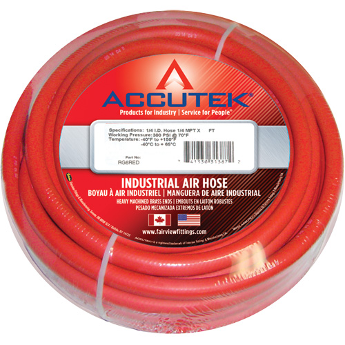 Red EPDM Industrial Air Hose Assembly, Air, Rubber, 1/2" dia. x 50', 200 psi, 1/2 NPT Solutions industrielles ALPHA