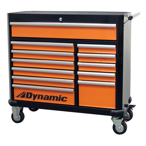 Armoire &agrave; outils mobile, 12 tiroirs, 42" la x 18" p x 41" h, Noir/Orange Solutions industrielles ALPHA