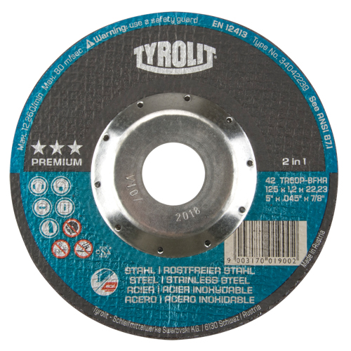 Premium 2 in 1 Thincut Cut-Off Wheel, 5" x 0.045", 7/8" Arbor, Type 27, Aluminum Oxide, 12250 RPM Solutions industrielles ALPHA