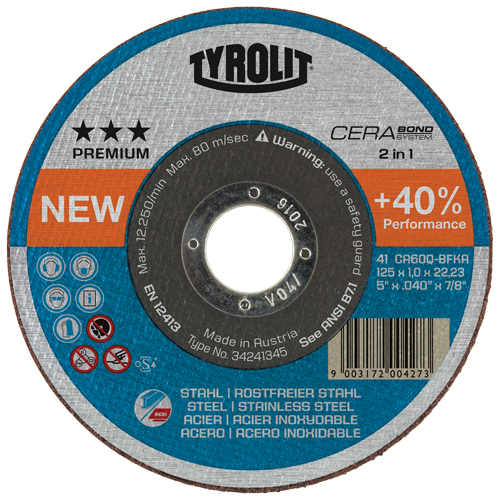 Cerabond Cutting Disc, 5" x 0.045", 7/8" Arbor, Type 1, Ceramic, 12250 RPM Solutions industrielles ALPHA