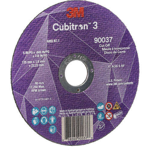 Meule &agrave; tronçonner Cubitron 3, 5" x 0,045", Arbre de 7/8", Type 1, C&eacute;ramique, 12250 Tr/min Solutions industrielles ALPHA