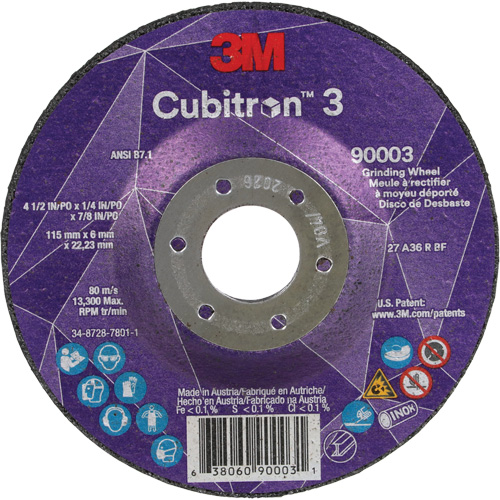 Cubitron 3 Depressed Centre Grinding Wheel, 4-1/2" x 1/4", 7/8" Arbor, Ceramic, Type T27 Solutions industrielles ALPHA