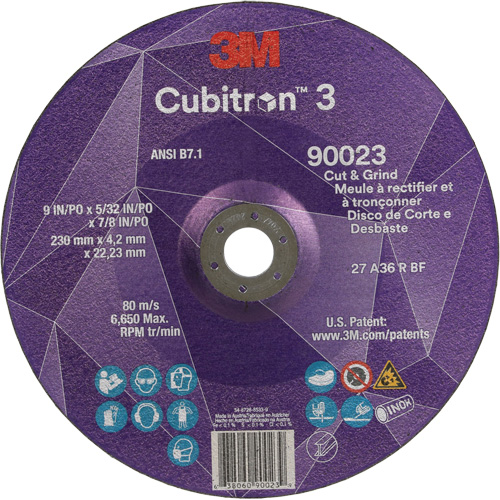 Meule &agrave; couper & tronçonner Cubitron 3, 9" x 5/32", Arbre de 7/8", Type T27, Grain de 36+, C&eacute;ramique Solutions industrielles ALPHA
