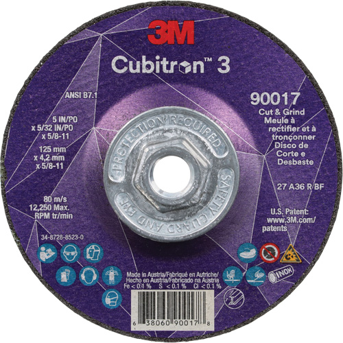 Meule &agrave; couper & tronçonner Cubitron 3, 5" x 5/32", Arbre de 5/8"-11, Type T27, Grain de 36+, C&eacute;ramique Solutions industrielles ALPHA