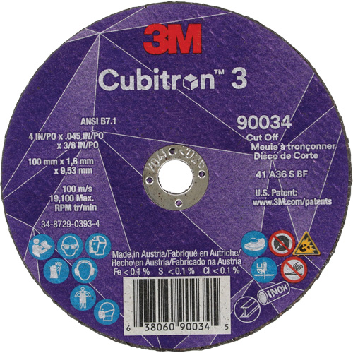Meule &agrave; tronçonner Cubitron 3, 4" x 0,045", Arbre de 3/8", Type T1, C&eacute;ramique, 21000 Tr/min Solutions industrielles ALPHA