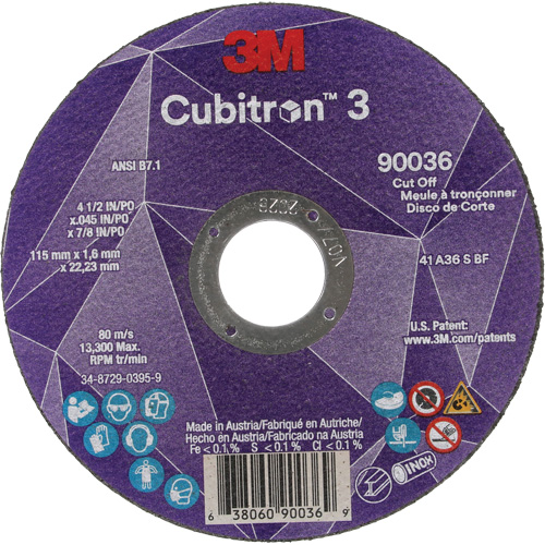 Cubitron 3 Cut-Off Wheel, 4-1/2" x 0.045", 7/8" Arbor, Type T1, Ceramic, 13300 RPM Solutions industrielles ALPHA
